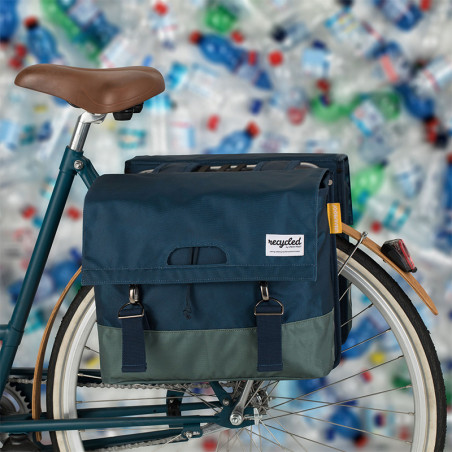 Paire sacoches vélo tissu recyclé URBAN PROOF vert bleu